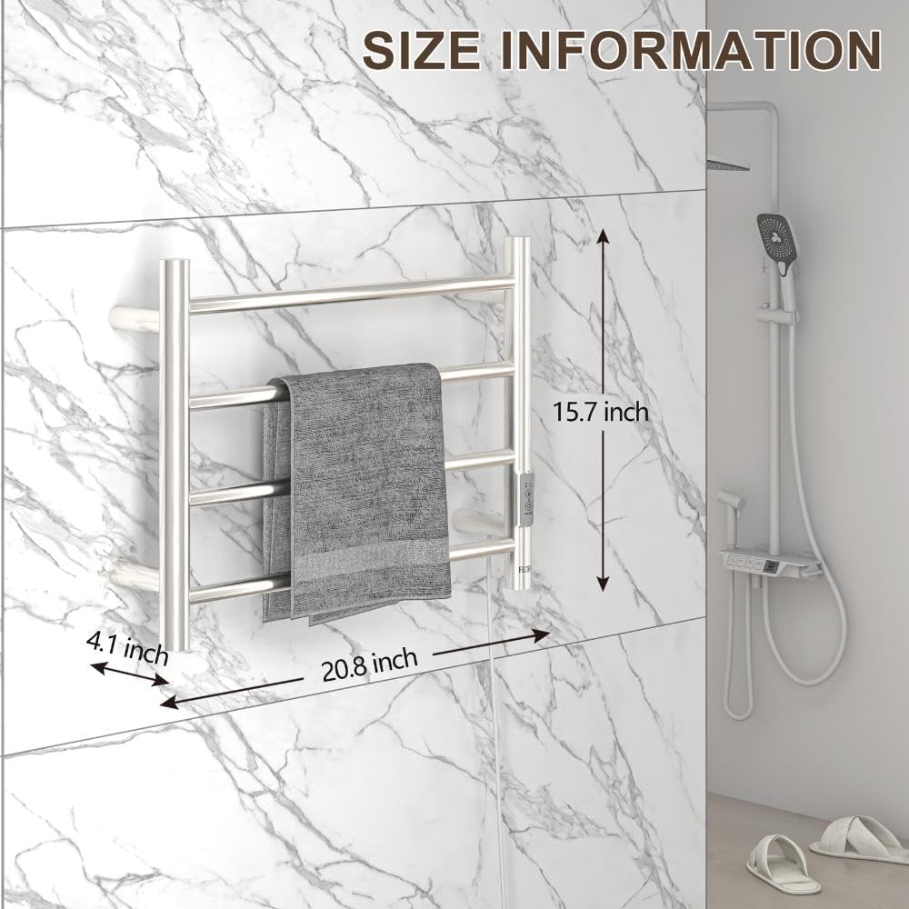 R FLORY Towel Warmer Rack for Bathroom Wall Mounted Heated Towel Warmers Dryer Plug-in/Hardwired Stainless Steel Electric Towel Warmer, 4 bar Brushed Nickel