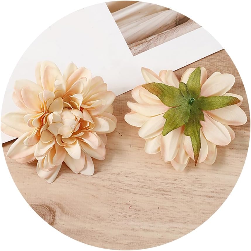 Cream Dahlia Artificial Flowers, 30Pcs Silk Faux Dahlia Heads, 4.3" Faux Dahlia Heads for Table Centerpiece Floral Arrangements Wedding Party Home Decoration