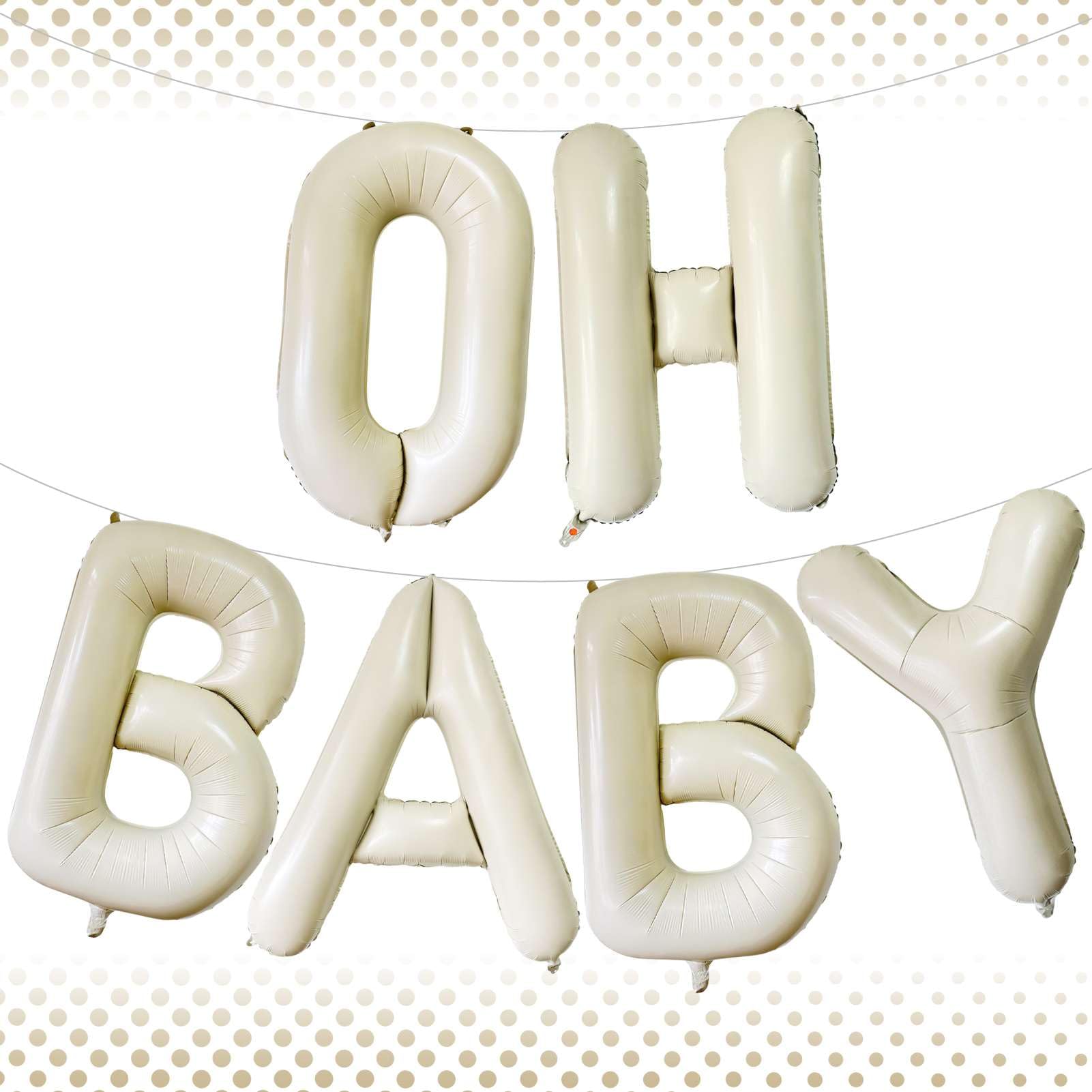 40 Inch Beige OH BABY Balloons, Giant Cream White Letters BABY Balloons Foil Mylar Helium White Letter Balloons for Baby Shower Party Supplies