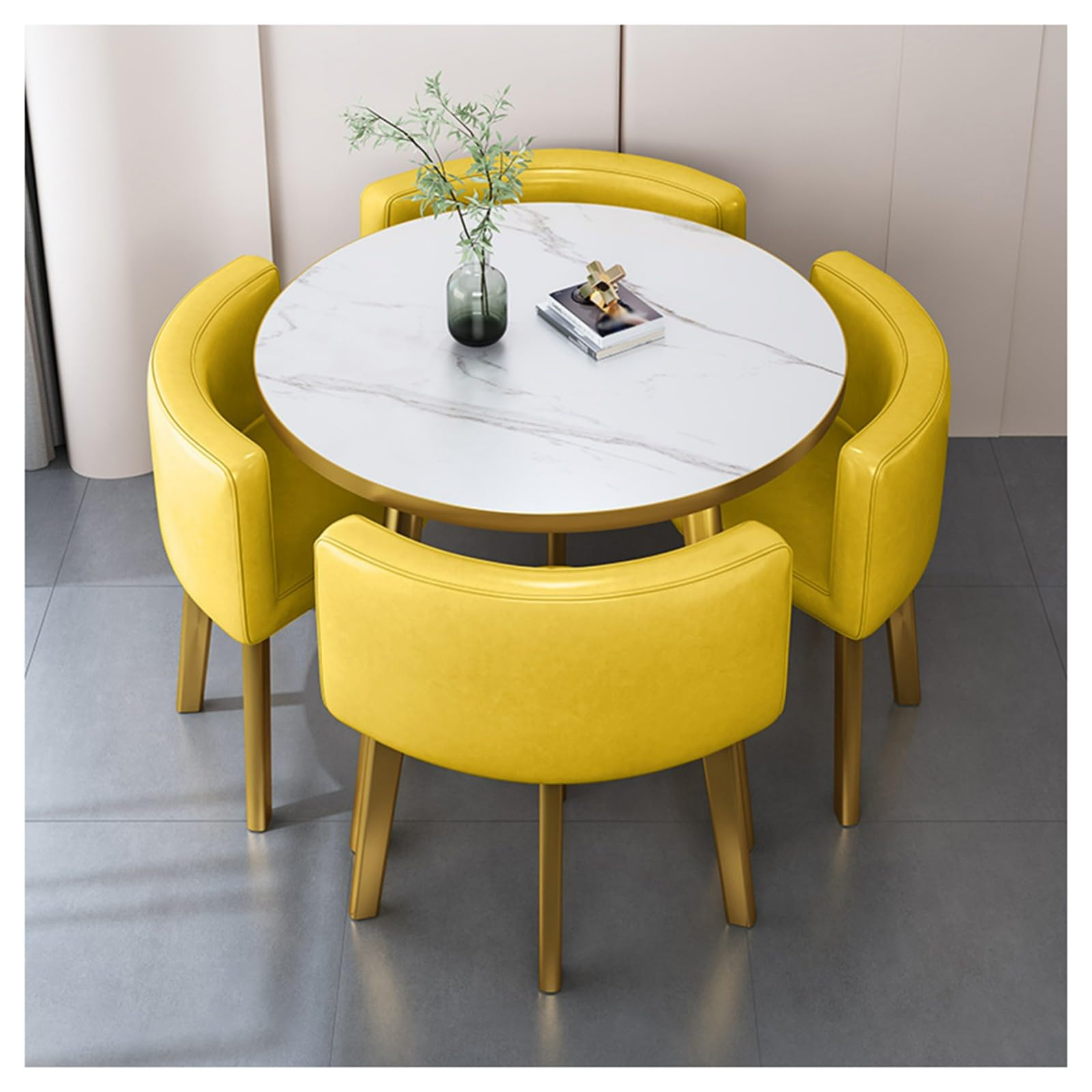 Tavolo rotondo multifunzione da 80 cm (31,5") per ufficio, reception e negoziazione, set semplice da 4 pezzi per piccole riunioni, club, cucina e sala da pranzo (giallo)