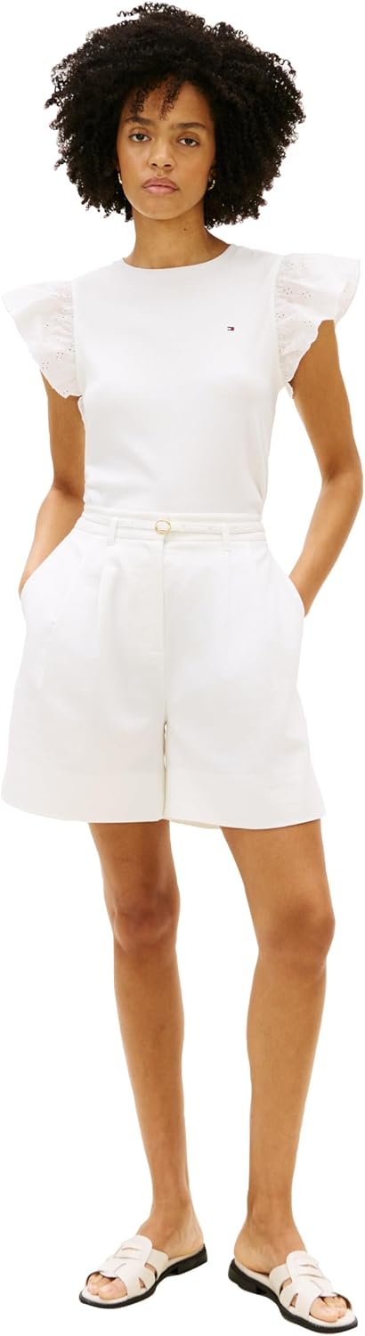 Tommy Hilfiger Women's Sleeveless Cotton Crew Neck T-Shirts with Flutter Sleeve