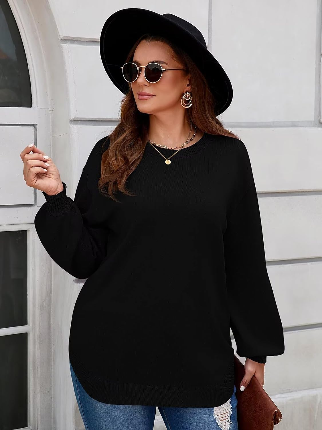 BELAROI Plus Size Sweaters for Women Long Sleeve Shirts Loose Casual Oversized Tunic Sweater Fall Outfits Curved Hem M-5X - Image 3