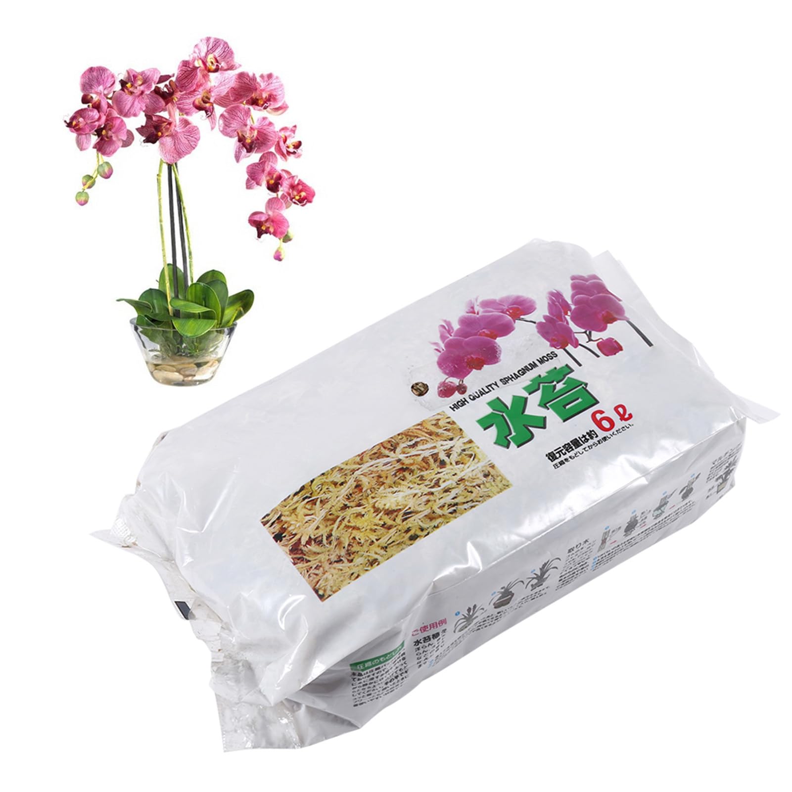 Qcwwy Sol de Jardinage en Mousse de Sphaigne 6L, Mousse de Forêt Séchée pour Rempotage D'orchidées Phalaenopsis Terre D'orchidée de Sphaigne pour Plantes en Pot Engrais Organique de