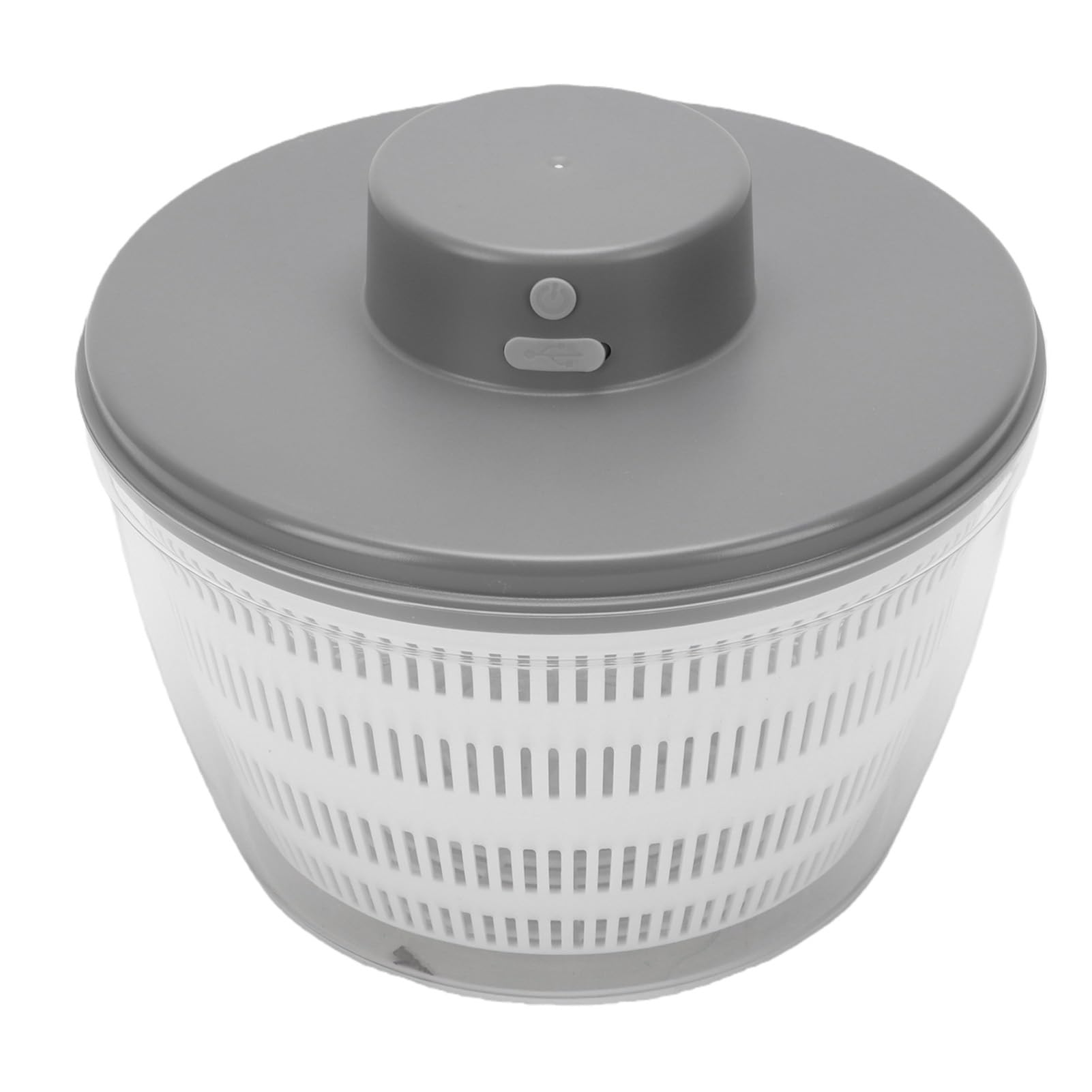 Greensen Ensalada Eléctrica Spinner, ABS PP Recargable Frutas Verduras Lavadora y Secadora, 4L Doble Capa Desmontable Tazón, Carga USB para Cocina Casera Preparación de Ensalada Familiar (GRAY)