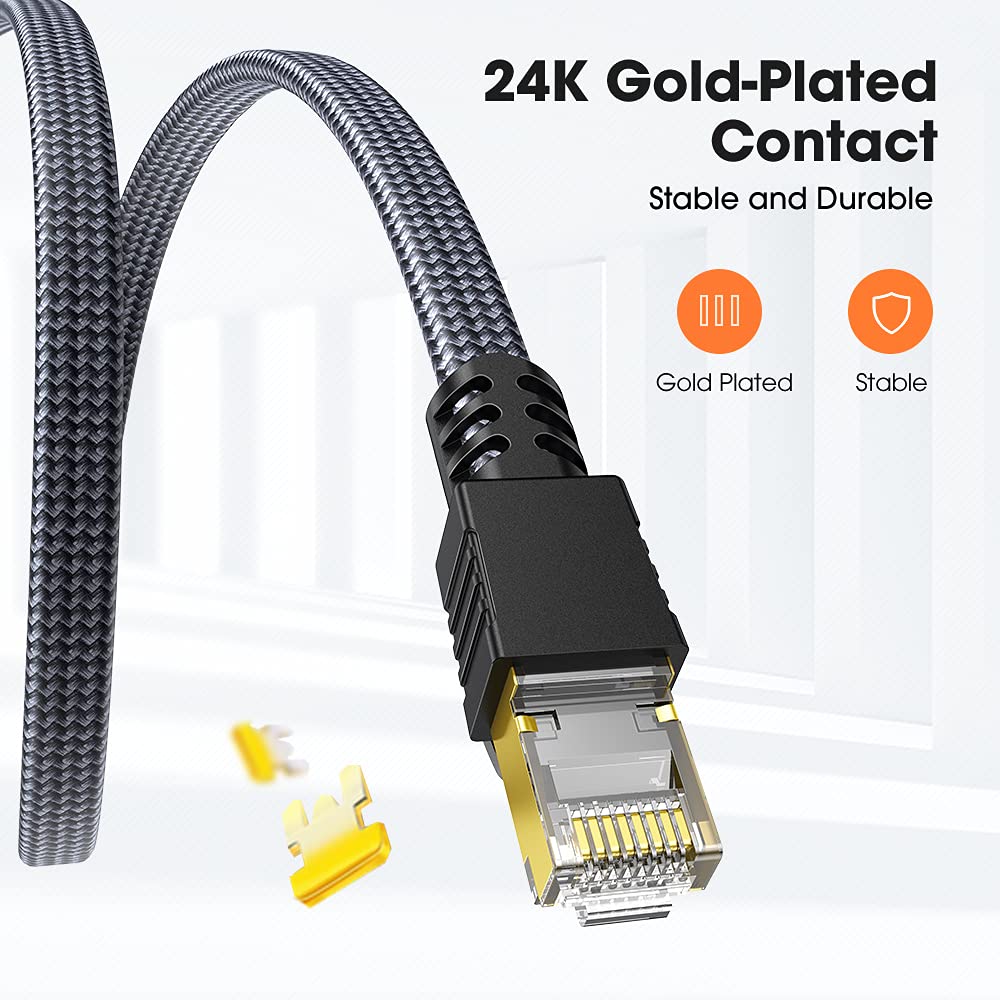 Snowkids Câble Ethernet 5m, RJ45 Cat 7 Câble Réseau 10Gbps 600MHz Haut Débit S/FTP Cable Plat Nylon LAN Câble Internet Compatible avec Routeur Modem Switch TV Box PC PS-4 Jeux PS-5