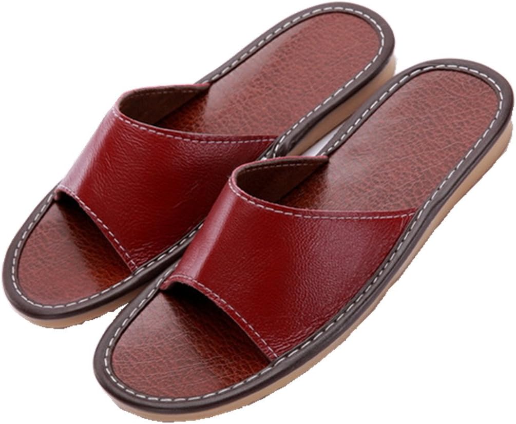 SAMSAY Unisex Genuine Leather Home Furnishing Indoor Slipper Flat Sandals Burgundy