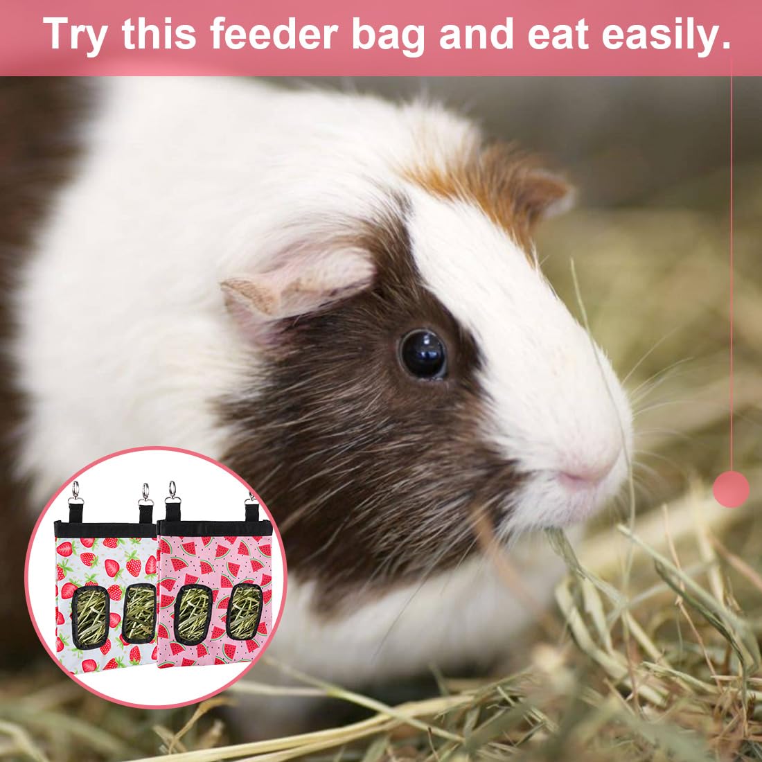 DZWLKJ Guinea Pig Hay Feeder, 2 Pack, 10 x 8 x 0.4 Inches, Stainless Steel, Rabbit Hay Bag, 600D Oxford for Small Pets,Chinchilla,Hamsters - image 5