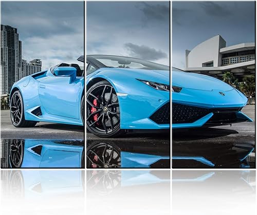 Miniatura 2 de TUMOVO 3 piezas de arte de pared LP 610 4 cuadros azules de Supercar impresiones sobre lienzo para decoración moderna del hogar, estirado por marco