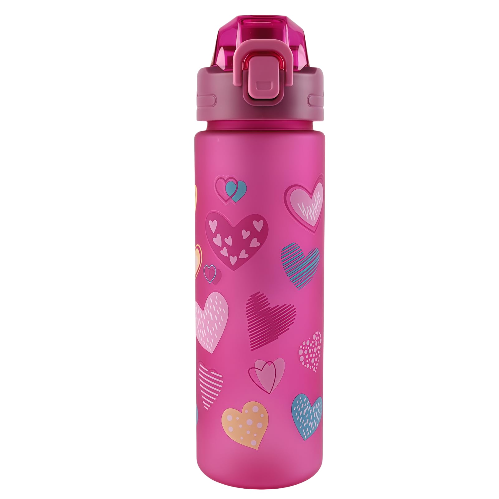 Botellas Agua Niños, 700 Ml, Apta para Bebidas Carbonatadas, Libre de BPA, Apertura con un Solo Toque, Fácil de Limpiar, Botella de Agua de Gran Capacidad, Ideal para La Colegio (Corazón)