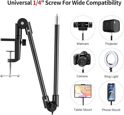 Miniatura 6 de KDD Soporte para tableta, soporte de teléfono iPad de ajuste, soporte de cámara web de brazo largo de 27 pulgadas para escritorio, apto para