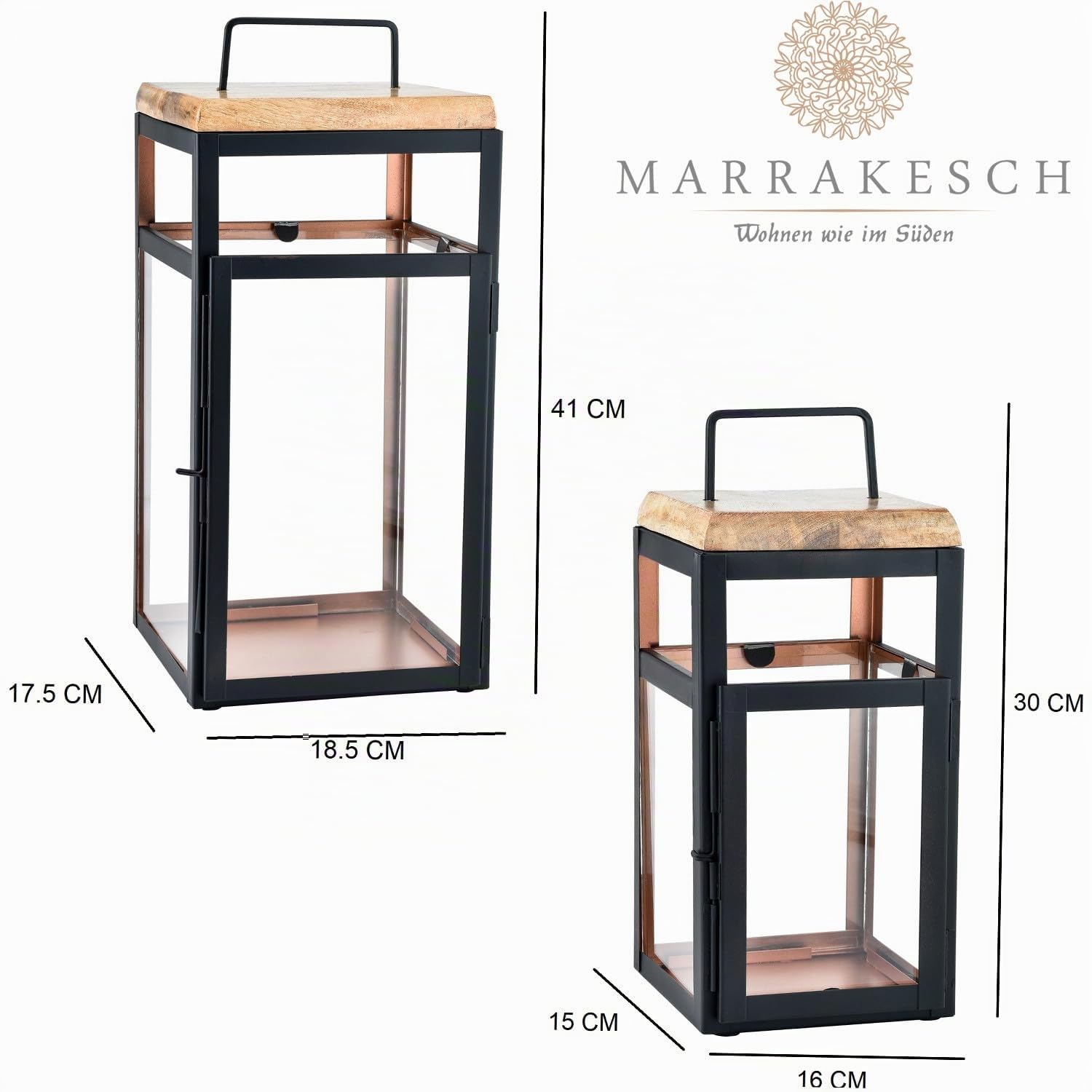 2er Set Laterne Vejle aus Metall und Glas schwarz modern 41 cm Deko