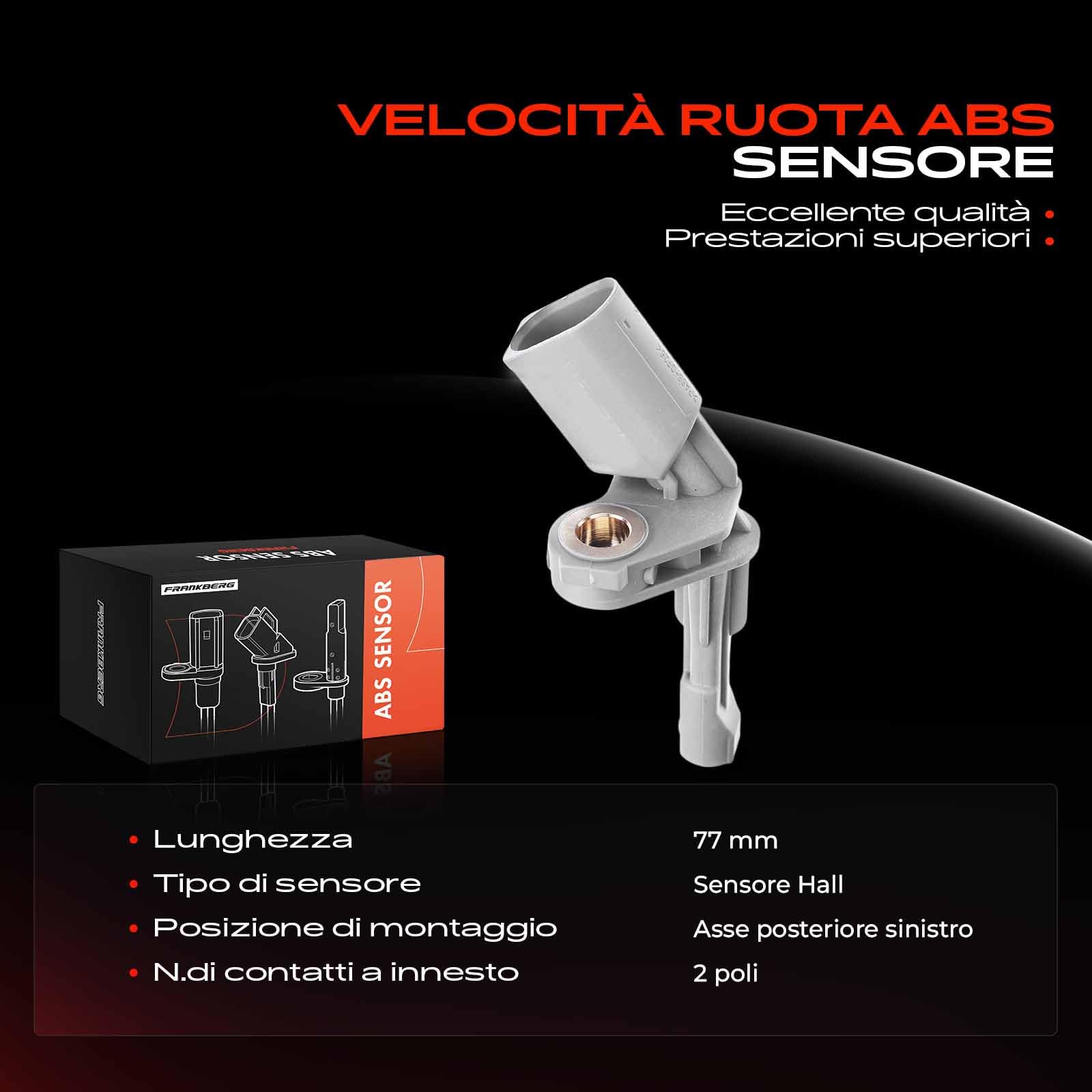 Frankberg Sensore Velocità Ruota ABS Sensore ABS 2-Poli Compatibile con Yeti 5L T.o.u.r.a.n 1T3 Q3 8UB 8UG Beetle Cabriolet 5C7 5C8 Superb II Station Wagon 3T5 Replace# 1K0927807A