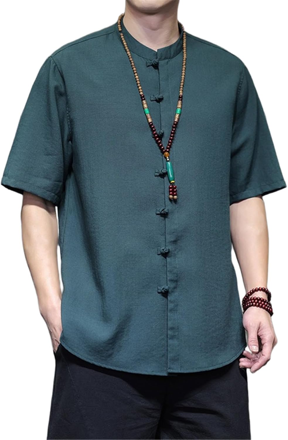 Chinese Style Men's Cotton Linen Short Sleeve Shirt, Summer Tang Suit Casual Daily