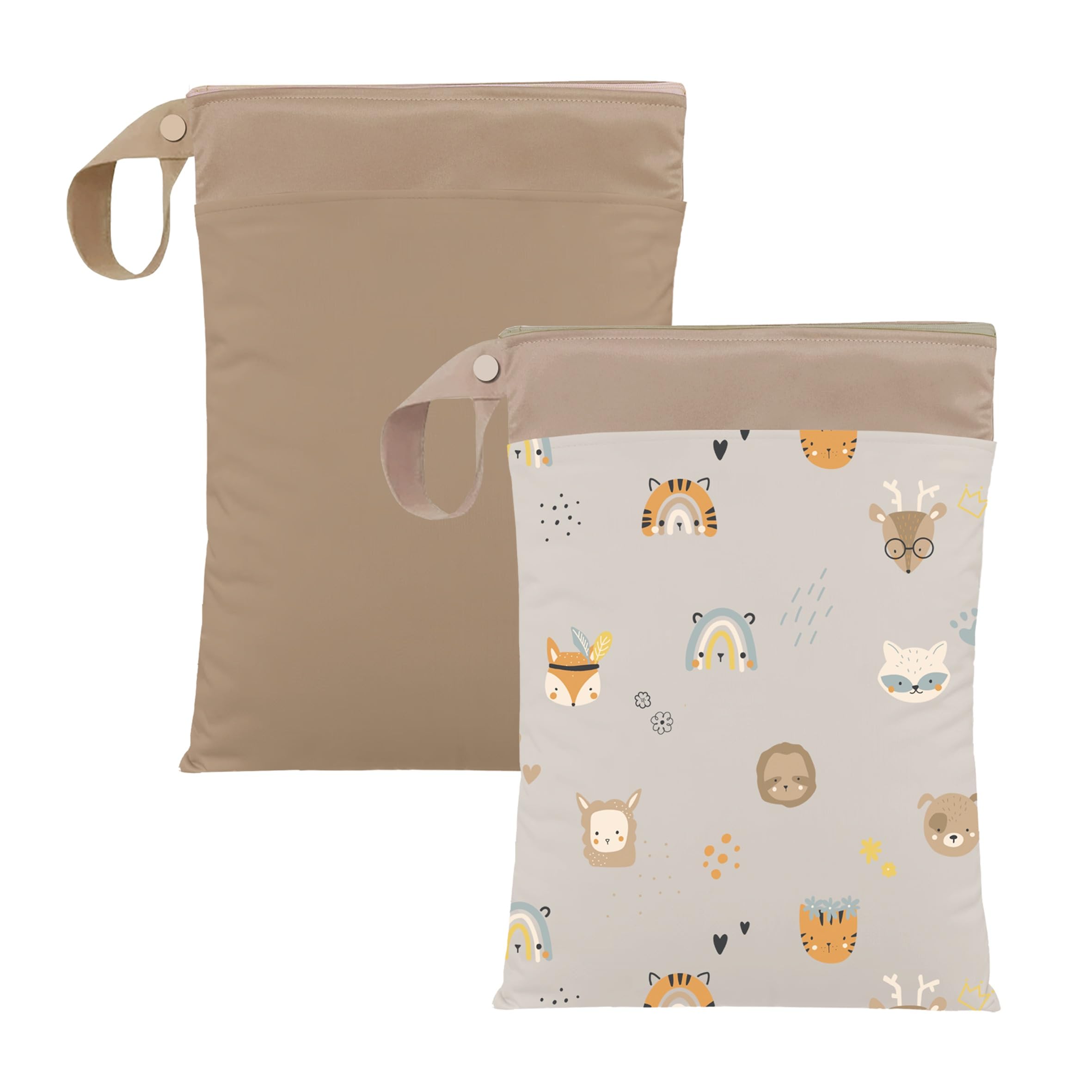 ARTEE Nasstaschen Set für Kita-Wechselwäsche, Wasserdicht, Waschbar, mit Reißverschluss, für Kindergarten, Strand, Sport (Sand & Baby Animals)