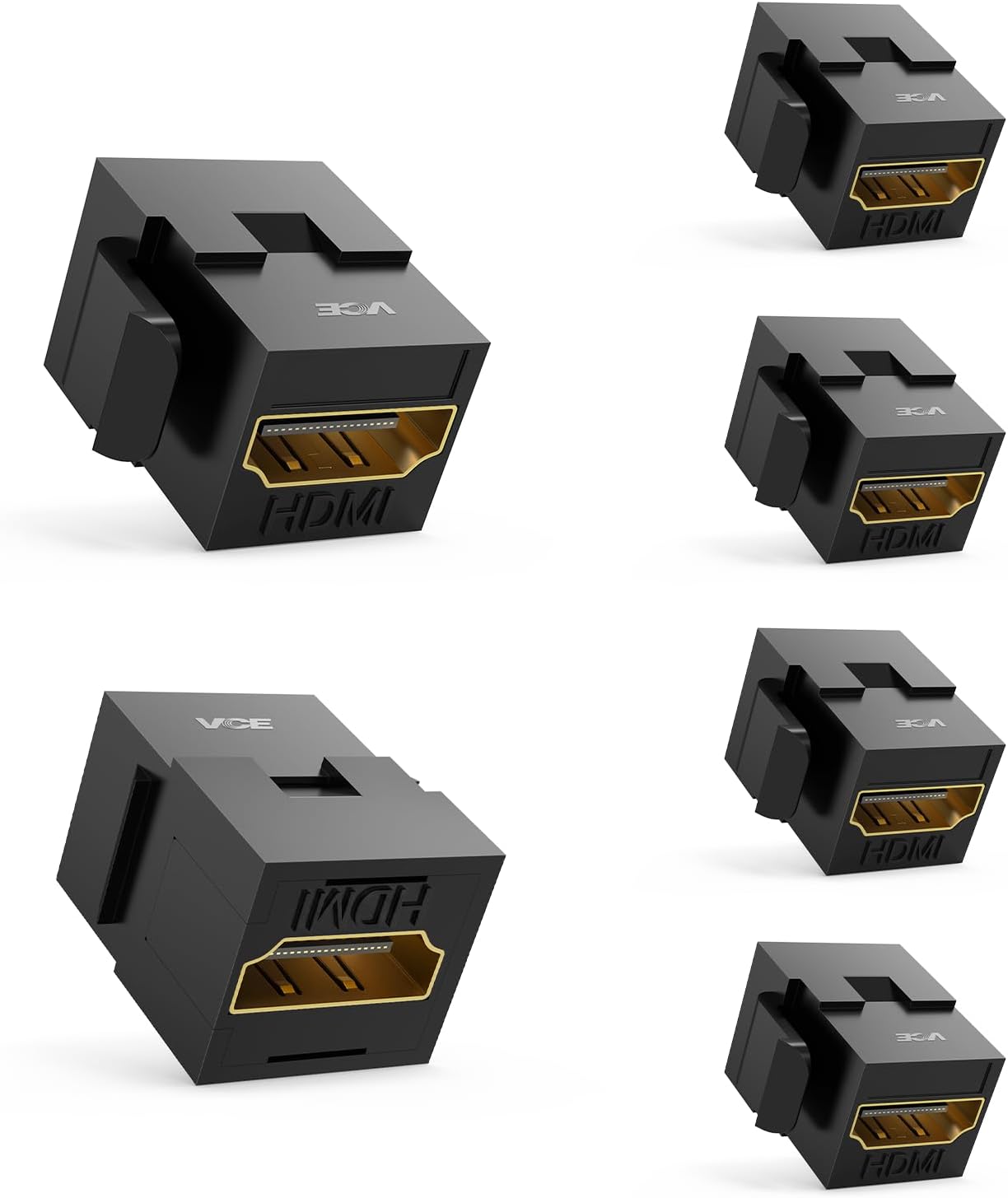 VCE 4K HDMI Keystone Jack, F2F Snap-in, for Keystone Wall Plate, 6-Pack
