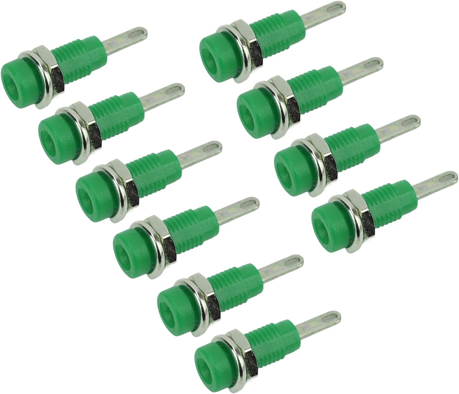 2mm Banana Plug Connectors, Brass Panel Mount Jacks with Extended Post for Electronic Test Equipment Lab Instruments 10 Pieces Green