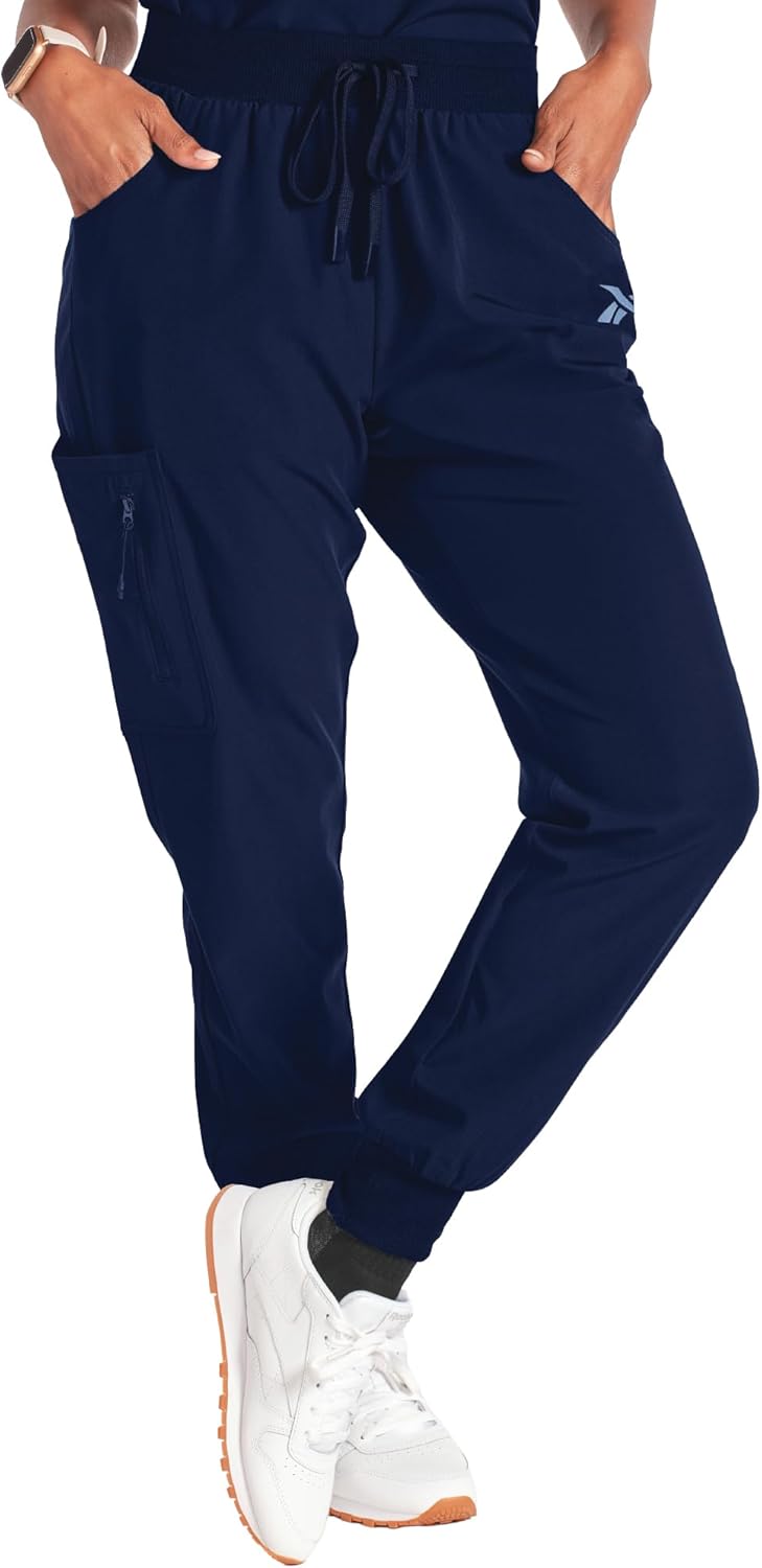 Reebok Womens Scrub Pants - Lightweight Performance Stretch Medical Bottoms, Relaxed Fit Cargo Jogger Scrubs for Women