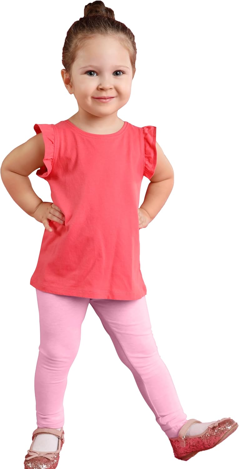 FEQO 5 Pack Toddler and Baby Girls Cotton Leggings Pants Full Length Basic Leggings Stretchy Legging Tight Pants