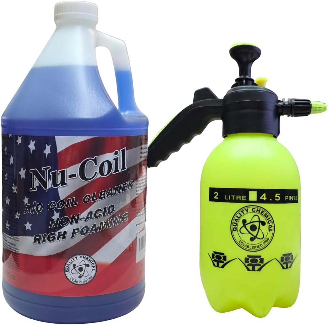 Quality Chemical Nu-Coil Professional Grade Concentrated/Air Conditioner Alkaline Condenser Coil Cleaner for AC Unit/AC Coil Cleaner 1 Gallon (128 oz) with Pressure Sprayer