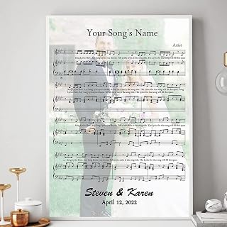 Personalized Song Lyrics Poster - Upload Your Photo Canvas, Custom Song Sheet, Music Notes Poster, Wall Decor Hanging Wall Art, Valentine Couples Gifts For Him, Wall Art Decoration, Wedding Gift
