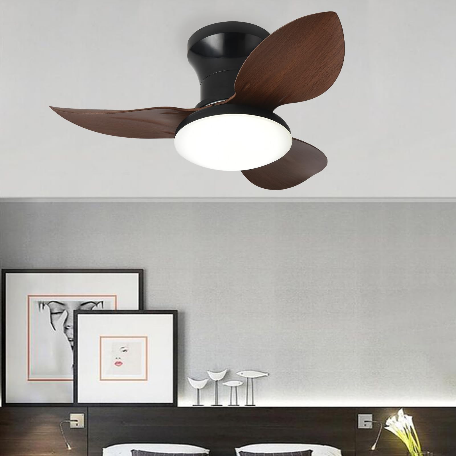 SXDMOUBK Dimmable LED Ceiling Fan with Lights Silent Memory Funct Timer & Reverse Rotat – Ideal for Bedrooms & Living Rooms Natural Wood h
