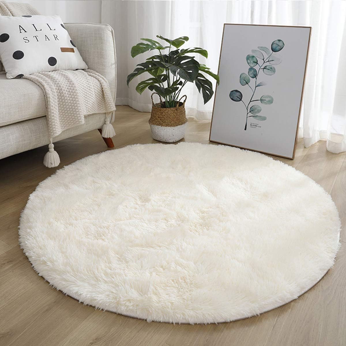 Tappeto per camera da letto rotondo moderno design tappeto soggiorno Shaggy pelo lungo rotondo interno antiscivolo arredamento moderno ultra morbido peluche stanza casa vivaio tappeto bianco diametro