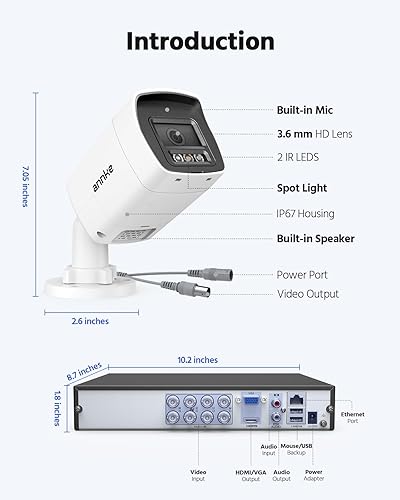 Miniatura 8 de ANNKE Sistema de cámara de seguridad de audio bidireccional de 2 MP, 8CH 3K Lite DVR, 8 cámaras CCTV blancas con cable 1080P con visión nocturna a