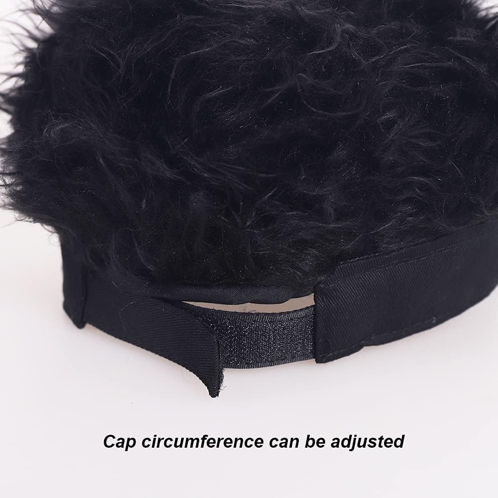 Novelty Hair Visor Cap with Peaked Wig Adjustable Baseball Hat with Hair Black image 4