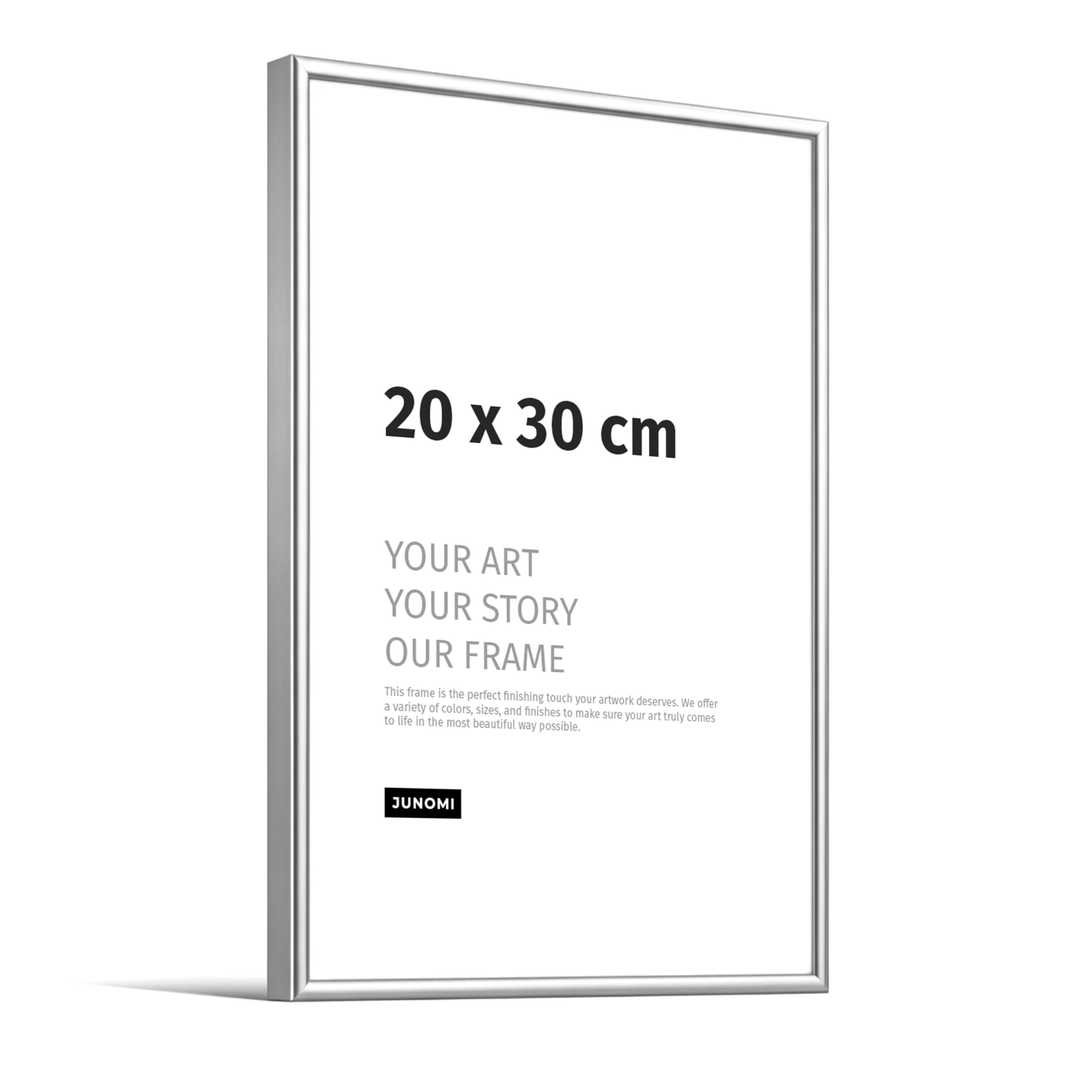JUNOMI Picture Frame 20 x 30 cm – Aluminium Metal Silver Matt – Narrow Frame with Shatterproof Acrylic Glass – Modern Poster Frame for Photos and Pictures — image 1