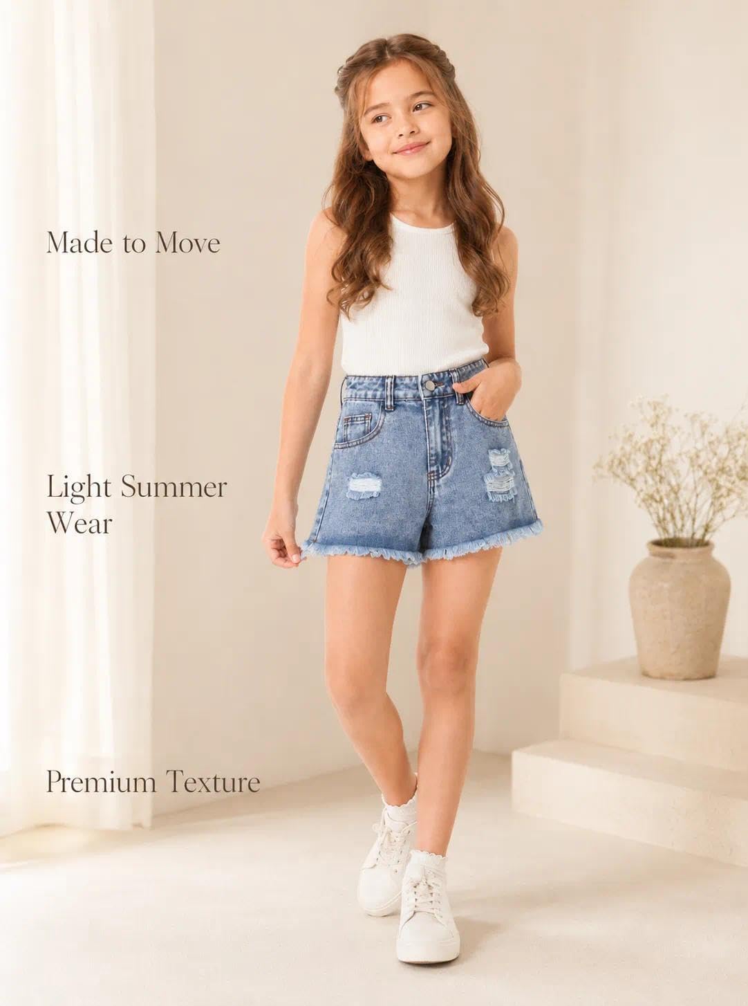 Girls Ripped Jean Shorts Cute Summer Raw Hem High Waisted Denim Shorts