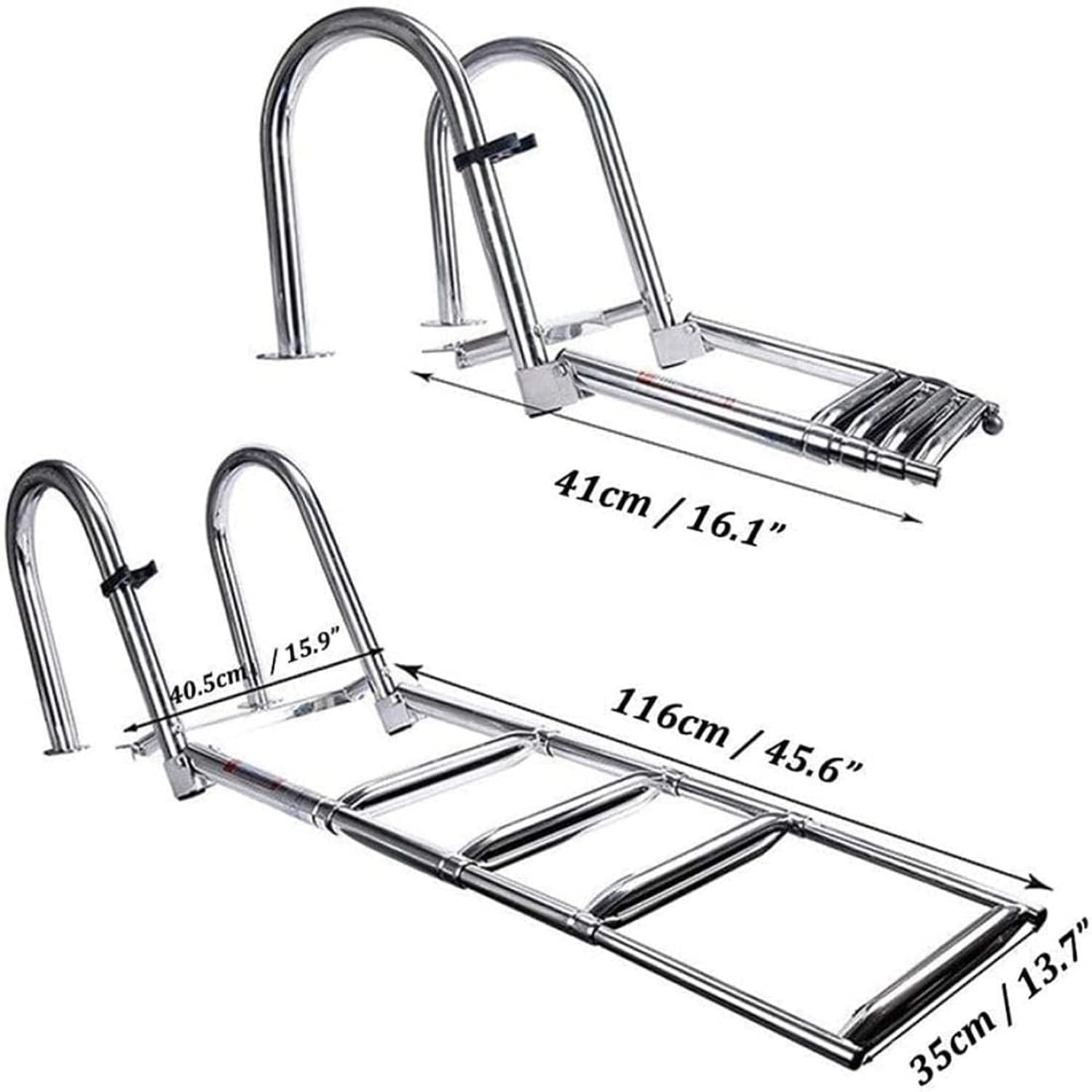 Scala pieghevole in acciaio inox, scala espandibile per barche e piscina, con gradini in gomma antiscivolo resistenti alla corrosione, per un facile accesso