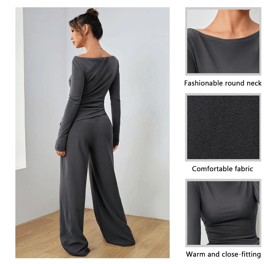 Ensemble Survetement Femme à Taille Haute Tenue de Sport ÉLéGante et DéContractéE Pour Femmes 2-Piece Soft Manche Longue Top Wide Leg Survêtements Ensemble Jogging