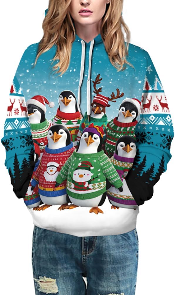 Ainuno Unisex Christmas Hoodie for Men Couples Funny Holiday Hooded Sweatshirt - Image 4