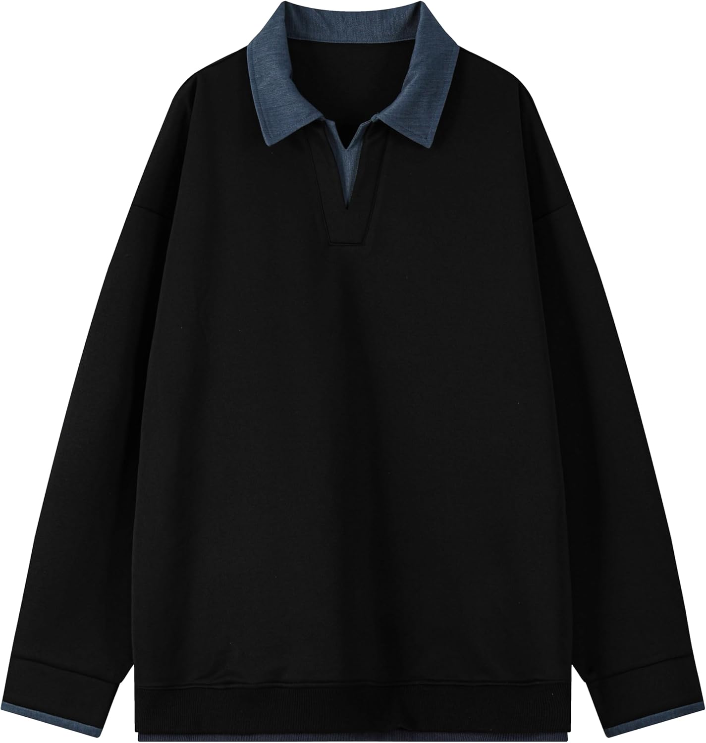 GURUNVANI Mens Color Block Polo Sweatshirts Loose Fit Long Sleeve Pullover Shirt