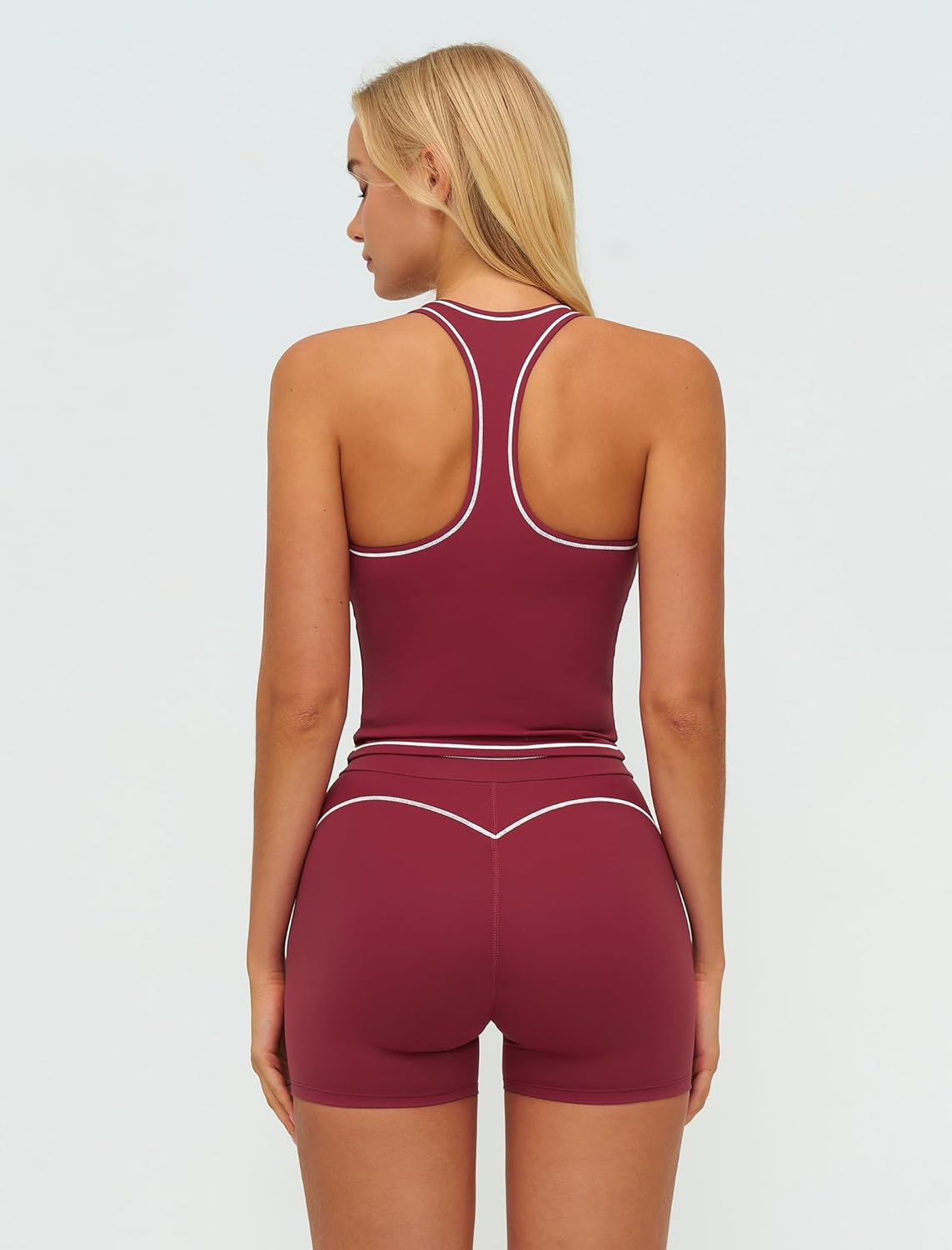 QBGJTD Two Piece Workout Sets for Women Color Block Racerback Tank Tops and High Waist Shorts Gym Yoga Outfits