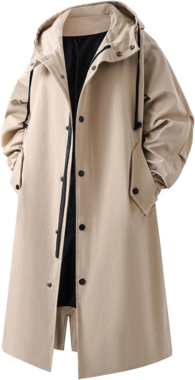 Men's Winter Jacket Lightweight Hooded Windbreaker Jacket Long Raincoat Warm Hiking Windproof Rainwear Jackets for Men