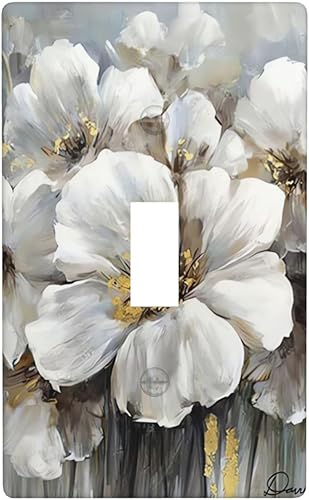 Blanco gris floral con oro placa de pared de palanca individual flor acuarela interruptor luz cubierta decorativo enchufe tapas para tomas de