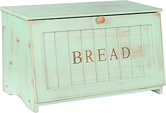 HOMEKOKO Large Wood Bread Box for Kitchen Counter, Retro Design Single Layer Bamboo Large Capacity Food Storage Bin (Mint Green)