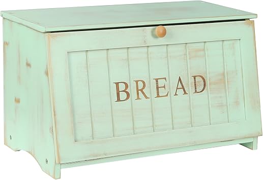 HOMEKOKO Large Wood Bread Box for Kitchen Counter, Retro Design Single Layer Bamboo Large Capacity Food Storage Bin Mint Green