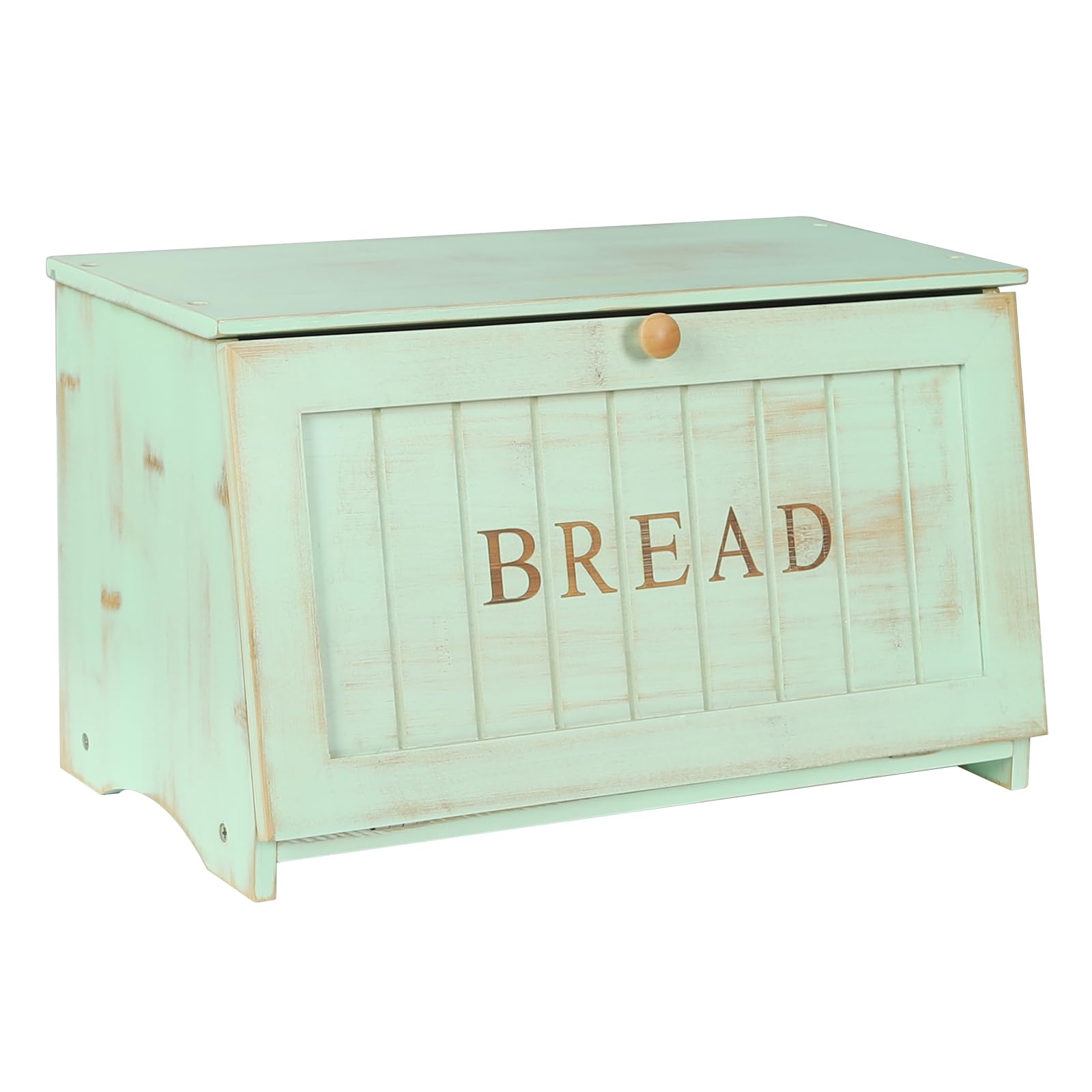 HOMEKOKOLarge Wood Bread Box for Kitchen Counter, Retro Design Single Layer Bamboo Large Capacity Food Storage Bin (Mint Green)