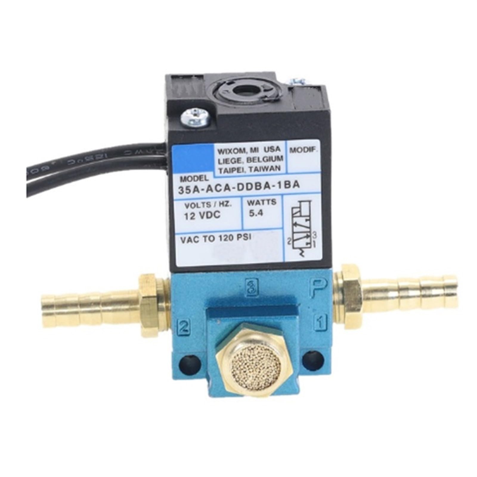 TBZOQAID MAC 3 Port Electronic Boost Control Solenoid Valve DC12/24V 35A-ACA-DDBA-1BA With 6MM Tube Fittings Brass Silencer(35a-aca-ddba-1ba,DC12v)