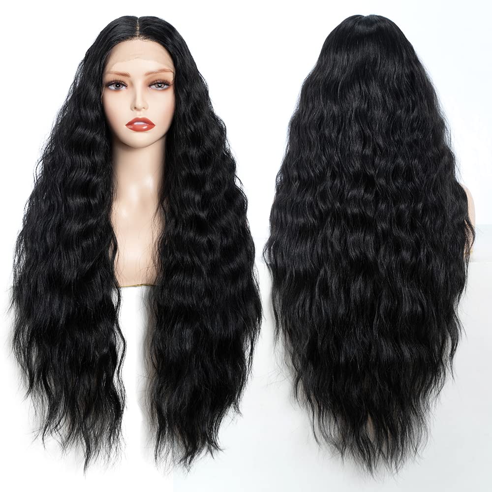 FASHION IDOL Parrucche lunghe ondulate sintetiche con pizzo frontale 30 pollici con parte centrale profonda parrucche di capelli per bambini per donne resistente al calore
