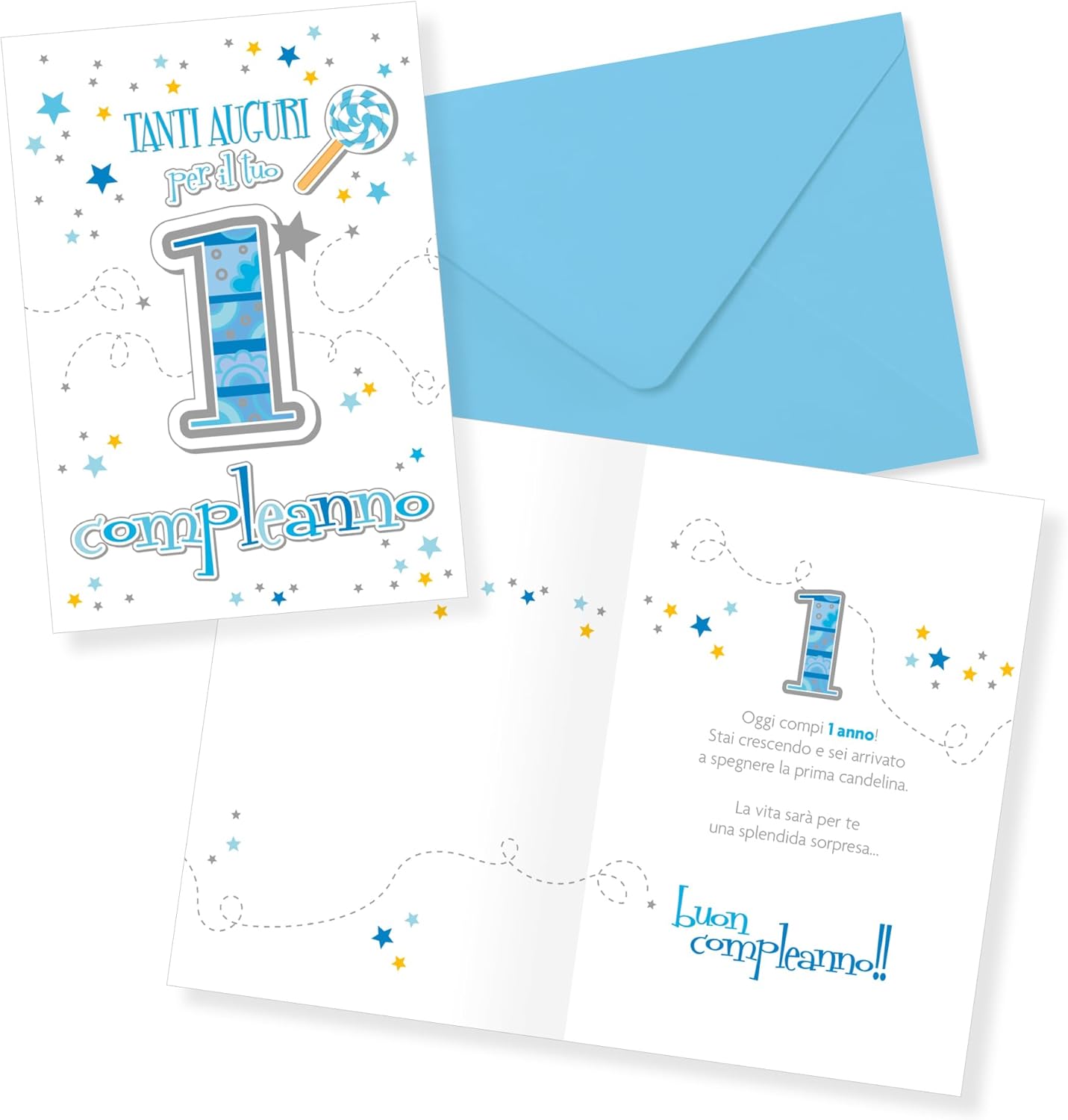 LINA OFFICINE GRAFICHE CREATIVE Baby Boy 1 Year Birthday Card Sky Blue 30-001
