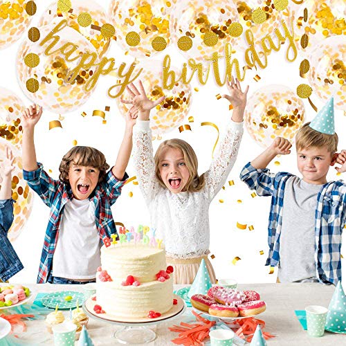 Gold Birthday Party Decorations Set - Gold Glittery Happy Birthday Banner, Circle Dots Garland, Gold Confetti Balloons, Metallic Tinsel Foil Fringe Curtains Party Photo Backdrop for Birthday Party Decorations - Thumbnail 4