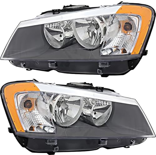 Compatible with BMW X3 Headlights Lamps Set 2011 2012 2013 2014 Halogen Driver and Passenger Side