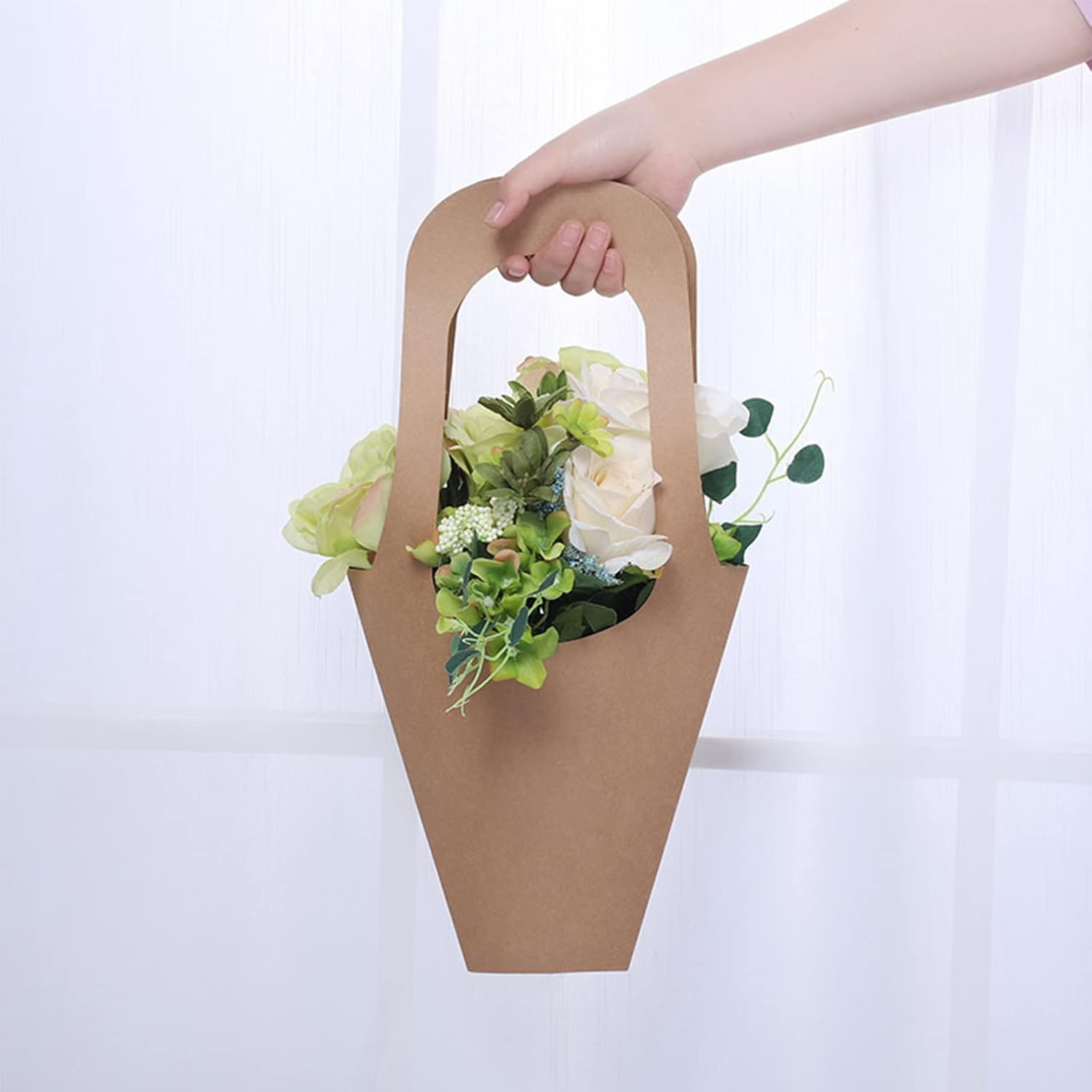 Tergy 50Packs Kraft Paper Flowers Gift Bags Brown Hanging Bouquet Wrapping Bags for Home Decoration (14Inches)
