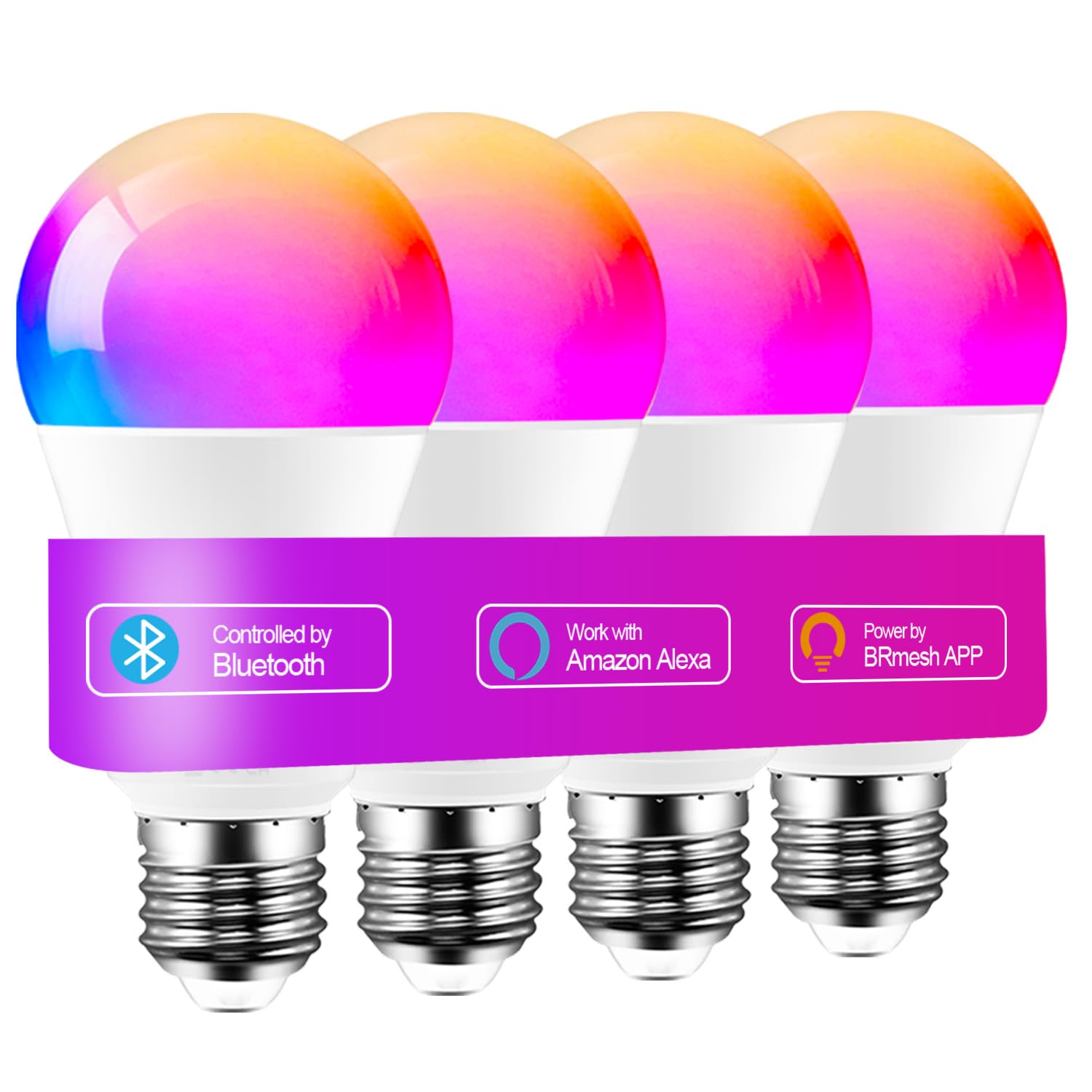 iLC Alexa LED 12W Smart Bulb, Compatible with Alexa (Echo Devices Needed), E27 2700K-6000K CCT + RGB Colors (Pack of 4)