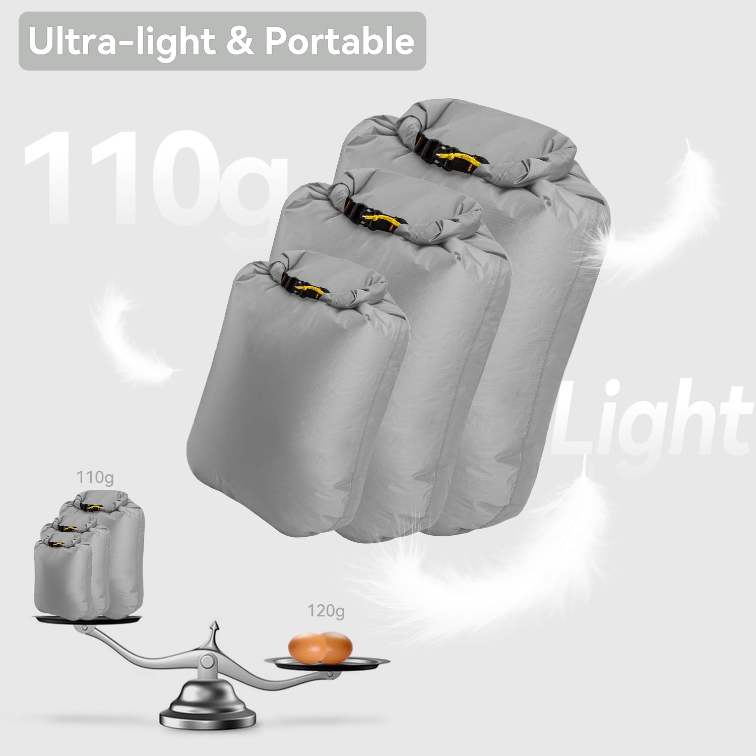 HIKEMAN Dry Bag Waterproof - Ultralight Dry Sack,Outdoor Roll Top Drybags,3-Pack Stuff Sack for Travel,Swimming,Rafting,Boating,Kayaking,Camping,Beach (Green) - Image 2