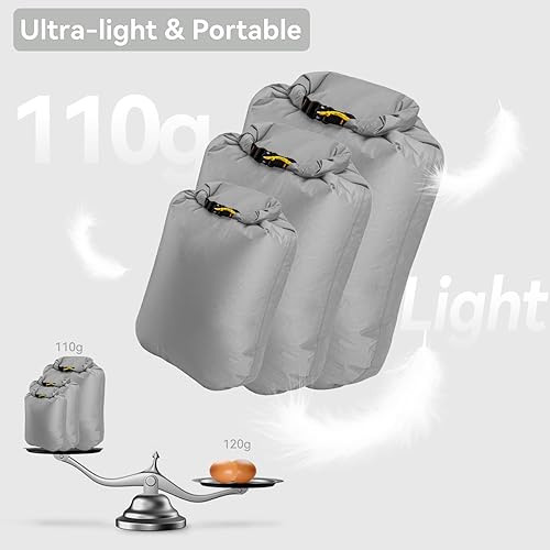 Miniatura 2 de HIKEMAN Bolsa seca impermeable  Bolsa seca ultraligera, bolsas de secado al aire libre, paquete de 3 bolsas para viajes, natación, rafting,