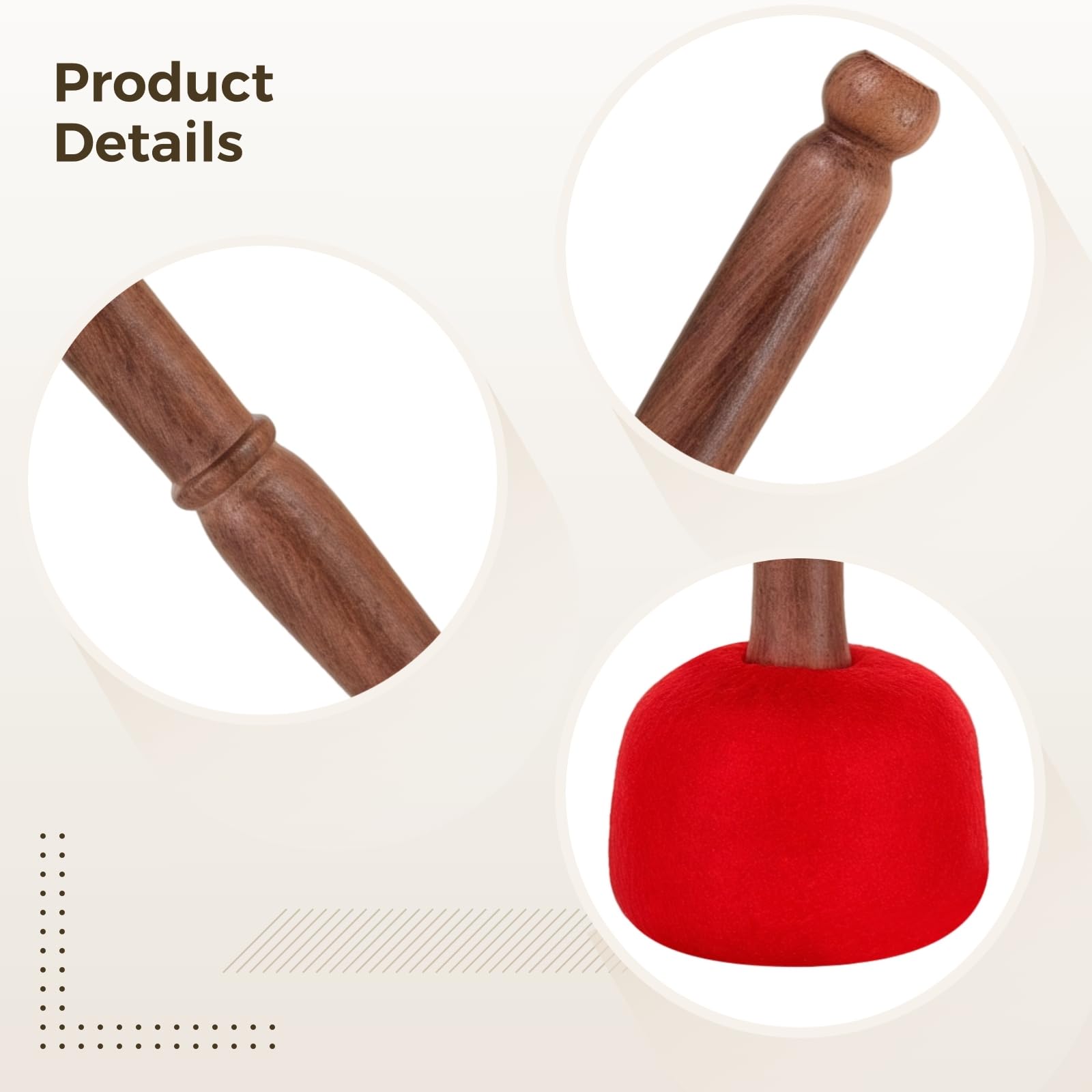 Maillet Gong en bois fabriqué à la main du Népal, tête en feutre rouge, 6 cm, longueur 23 cm, idéal pour le yoga, la méditation et les bols en cristal